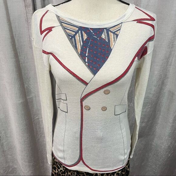 VINTAGE Suit Print Retro Long Sleeve Shirt 😊 - Picture 2 of 11